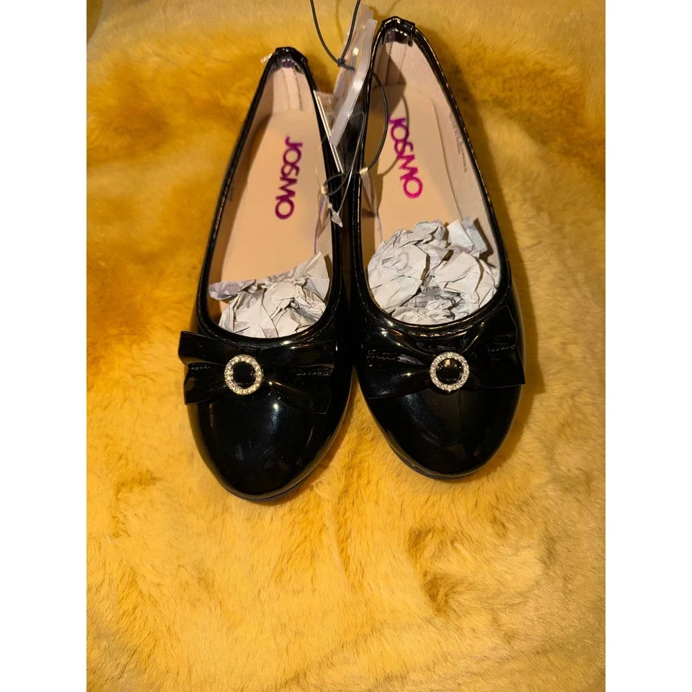 Josmo 13 Girls Black Patent Bow Rhinestone Ballet Flats Size 13 M Toddler‎